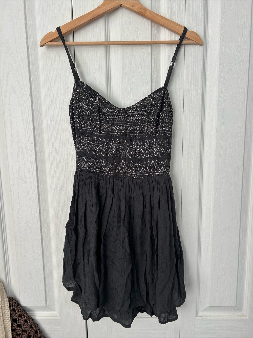 Black Spaghetti Strap Smocked Bodice Dress